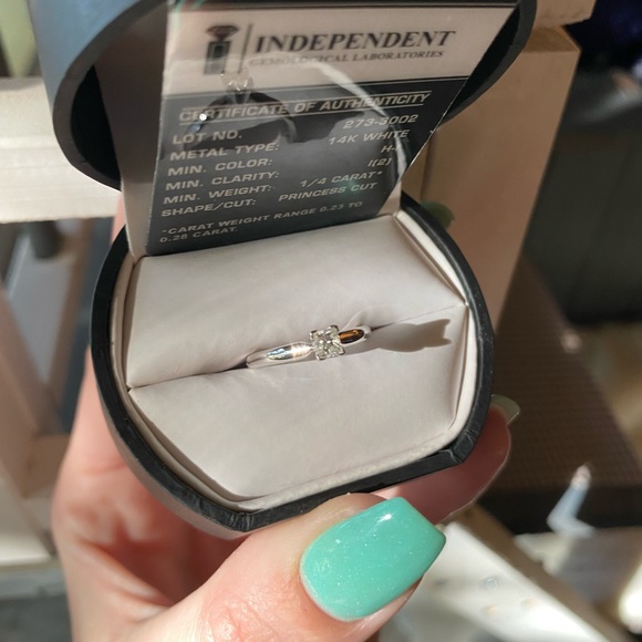 PRINCESS CUT SOLITAIRE DIAMOND 14K WHITE GOLD SIZE 6 RING 1/4 CARAT H-I … - Picture 10 of 12